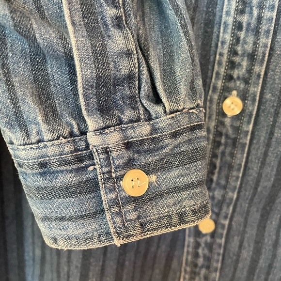 s Oliver 100% Cotton Unisex Denim Button Down Striped LS Shirt -L - Picture 3 of 6